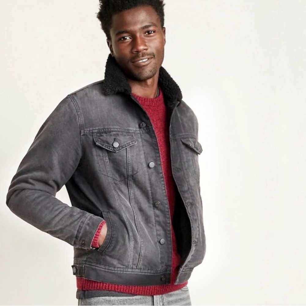 Old Navy Washed Black Denim Sherpi Lined Jean Jacket